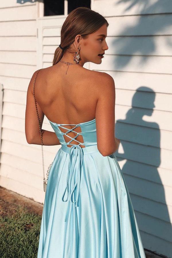 Weitese Dress Elegant Sweetheart Lace-Up Back A-Line Ice Blue Prom/Formal Dress